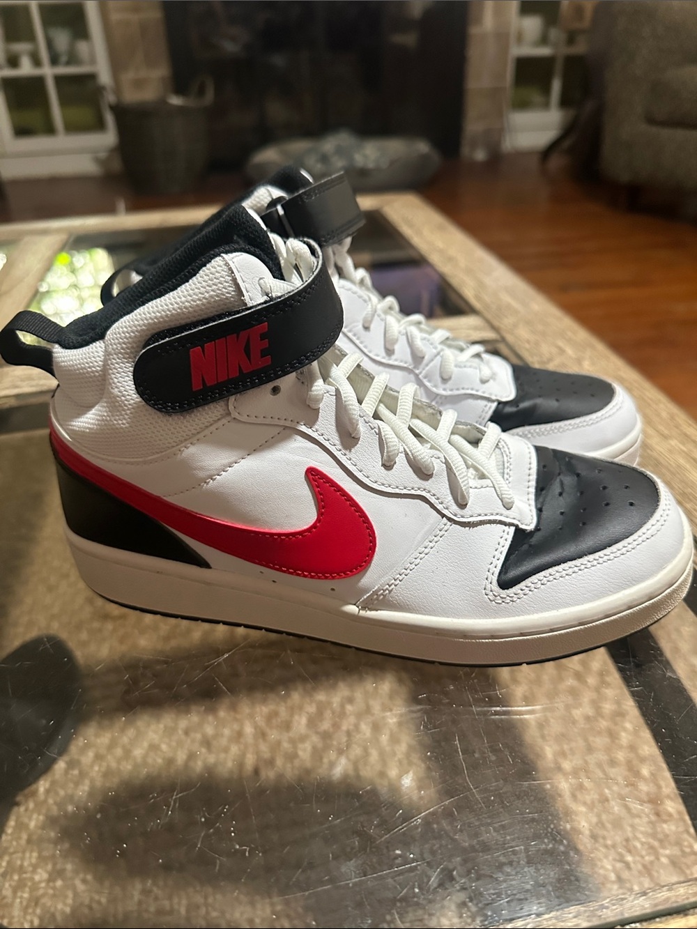 Nike Kid’s Court Borough White/Black/Red Basketball Sneakers